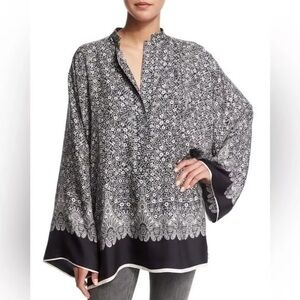 Helmut Lang Silk Printed Floral Kimono , tunic , blouse Top Black and white S